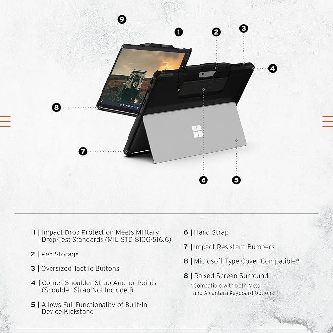URBAN ARMOR GEAR UAG Designed for Microsoft Surface Pro 13 12/11 Edition Case with Built-in Kickstand &amp Pen Holder Compatible with Type Cover Keyboard Rugged Protective Cover Metropolis Black