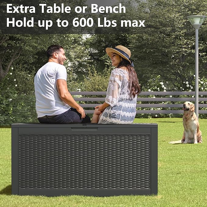 100 Gallon Deck Box Lockable Rattan Outdoor Storage Box waterproof Outdoor Container for Patio Furniture Cushions, Pillow