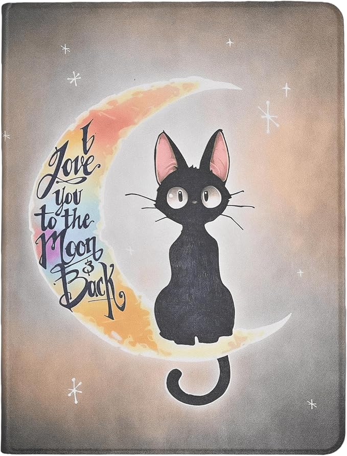 Rotating Case for iPad 6th 5th Generation 9.7 Inch 2018/2017 Model Lightweight PU Leather 360 Degree Rotating Protective Stand Cover Auto Wake/Sleep Black Cat on Moon