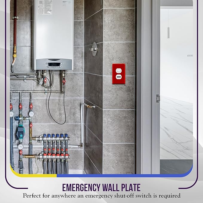 ENERLITES Duplex Receptacle Outlet Wall Plate, Electrical Outlet Cover, Mid-Size Size 1-Gang 4.88" x 3.11", Unbreakable Polycarbonate Thermoplastic, UL Listed, 8821M-R, Red