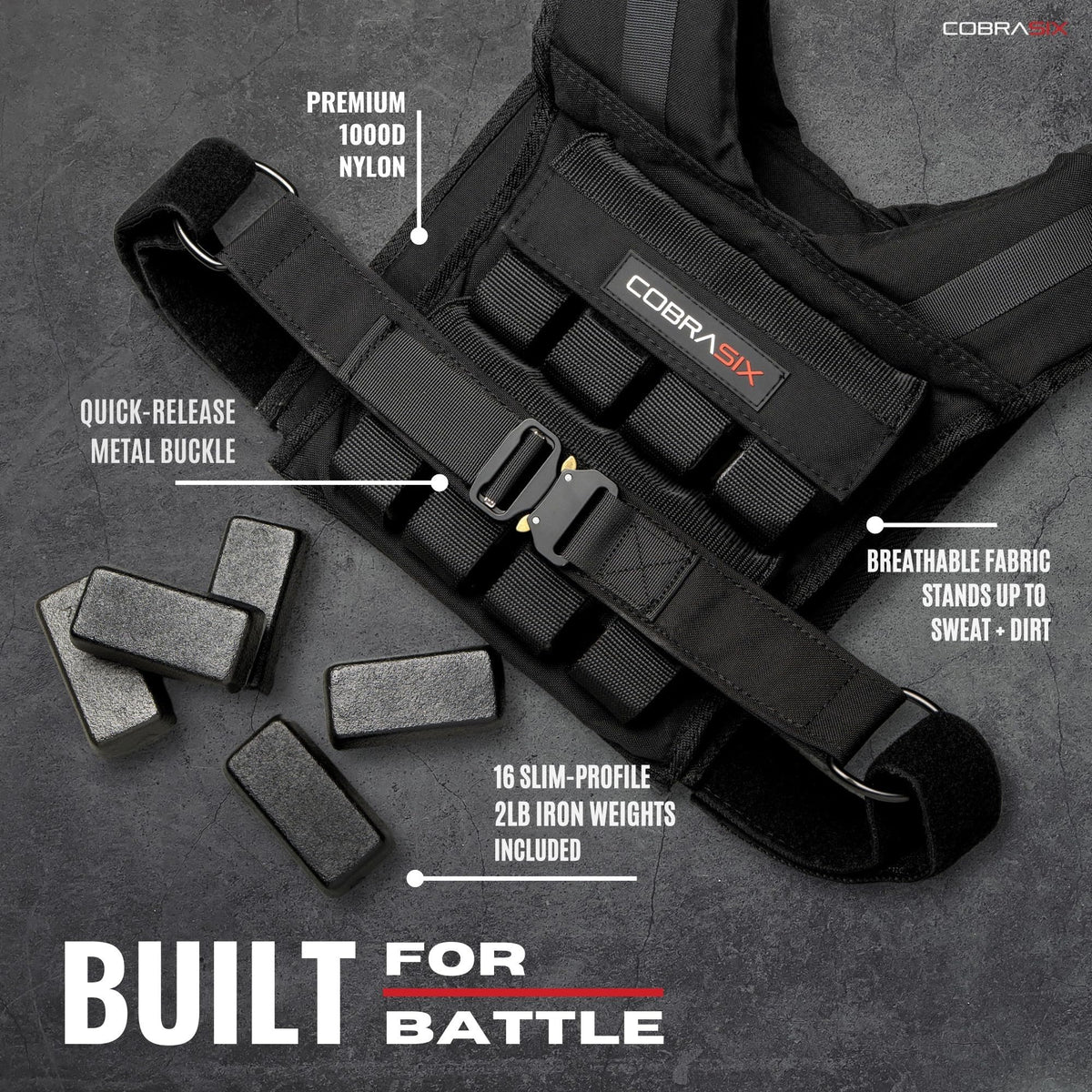 CobraSix 44lb Weighted Vest for Men | Adjustable Strength Training Weight Vest with Removable Iron Weights | Heavy-Duty Weighted Vest for Running, Rucking, Walking, CrossFit & Calisthenics