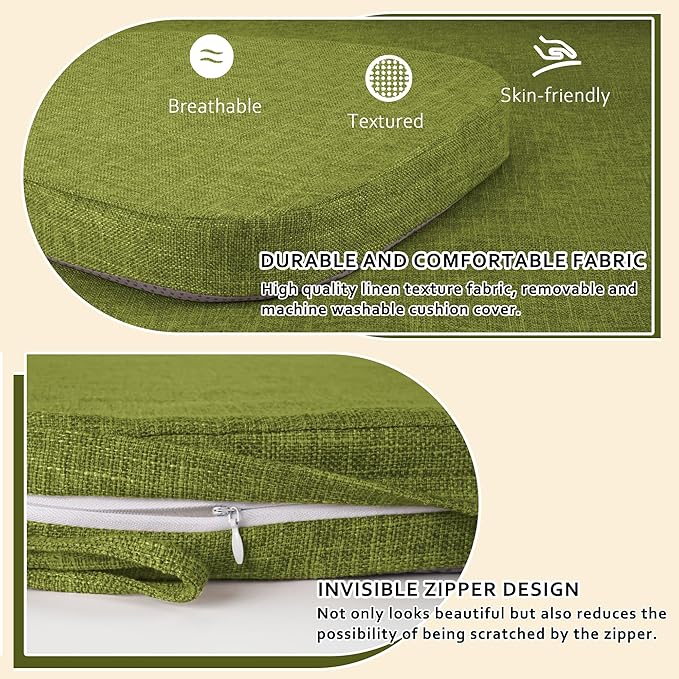 ELFJOY Chair Cushions for Dining Chairs Non Slip Chair Pads Set of 4 Seat Cushions with Ties Indoor 16.7" x 16" Green