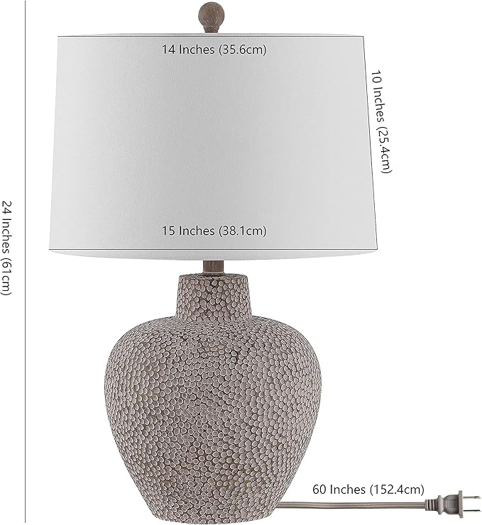 SAFAVIEH Lighting Collection Kei Modern Grey 24-inch Bedroom Living Room Home Office Desk Nightstand Table Lamp (LED Bulb Included)