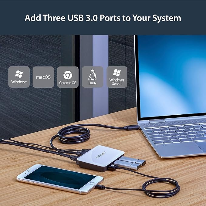 StarTech.com USB 3.0 to Gigabit Ethernet NIC Network Adapter with 3 Port Hub - White - USB 3 Ethernet Adapter - USB Charging Hub (ST3300U3S)