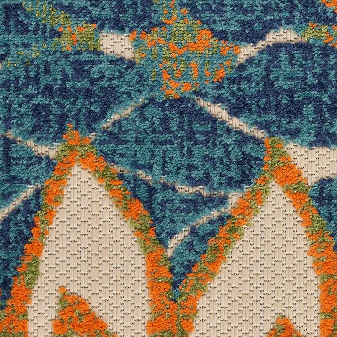 Nourison Home Aloha Tropical Blue Green 5'3" x Round Area -rug, Easy -cleaning, Non Shedding, Bed Room, Living Room, Dining Room, Kitchen (5 Round)