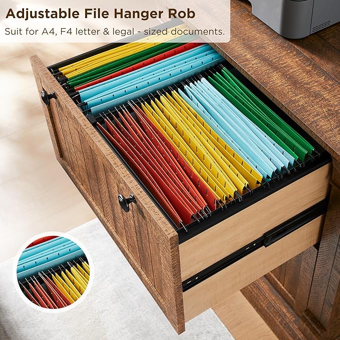 OKD Farmhouse File Cabinet with 2 Drawers, 30" Lateral Filing Cabinet with Hanging File Folders, Interlocking Drawers, Wood Rustic Storage Cabinet for Home Office,Brown