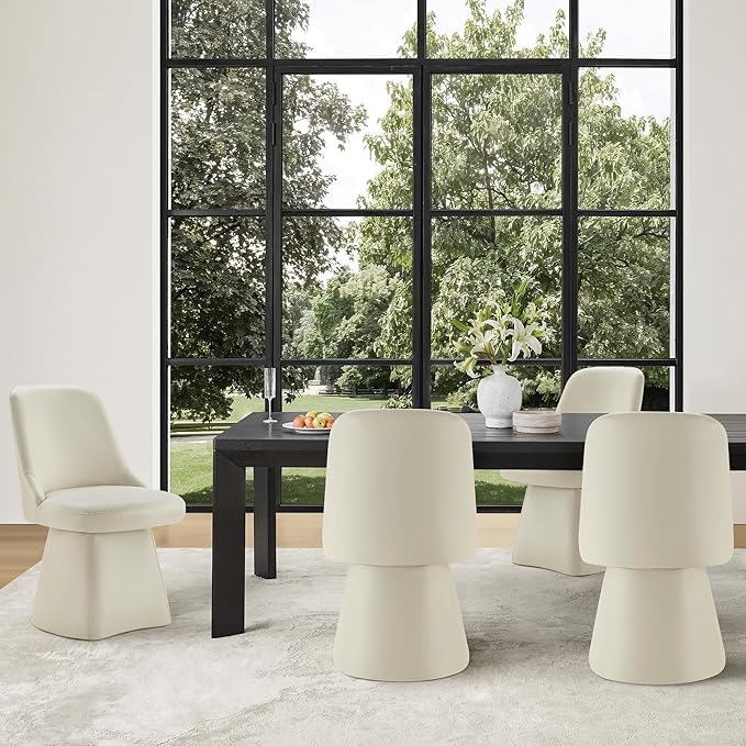 Swivel Dining Chairs Set of 1, Upholstered Mid Century Modern Deskchair with High Back, Faux Leather Kitchen Chairs for Dining Room, Bedroom, Dressing Room, Cream