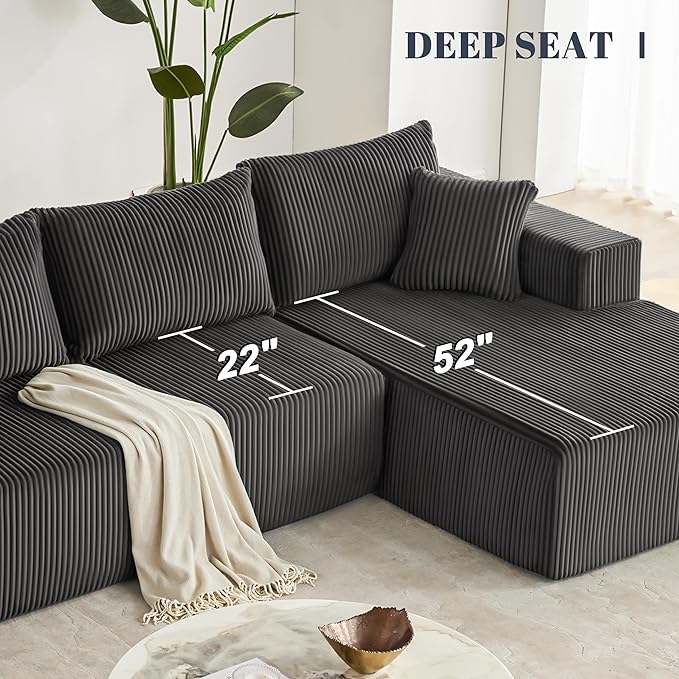 108” Modular Sectional Sofa, Cloud Sectional Couch with Deep Seat, Modern Modular L-Shape Sofa with Chaise,Upholstered Boneless Couches for Living Room Bedroom (Corduroy, Darkgrey)