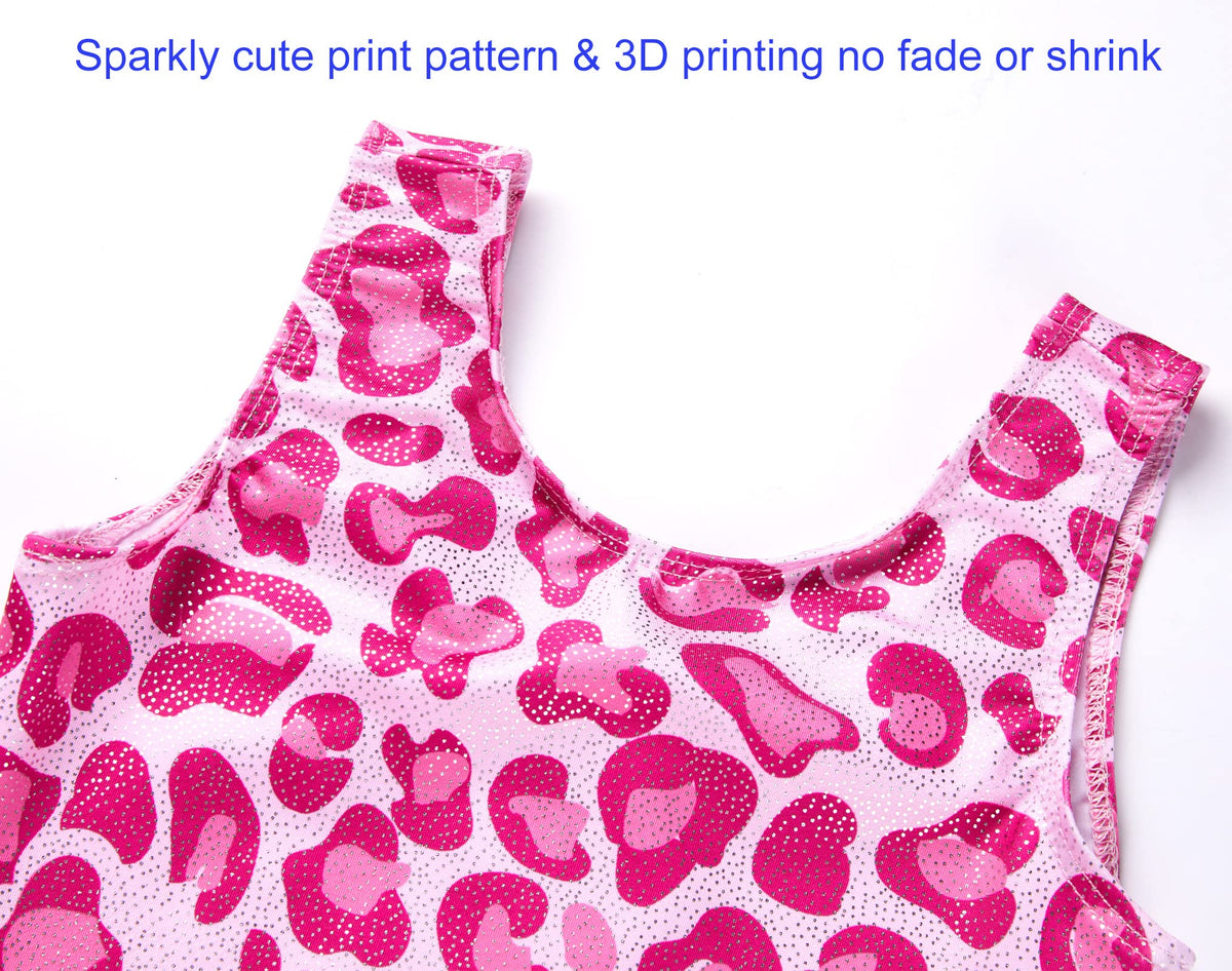 Domusgo Gymnastics Leotards for Girls 6-7 Years Old Shiny Pink Leopard