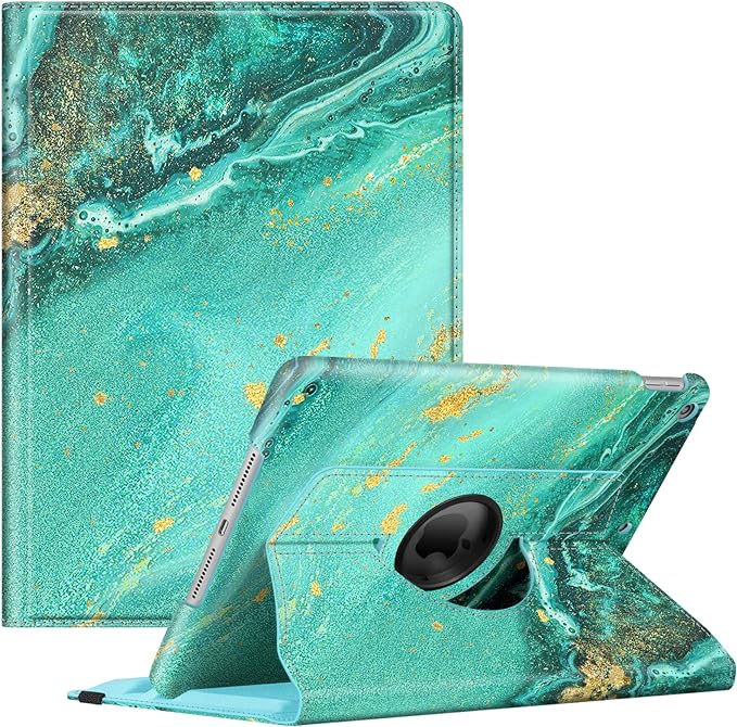 Fintie 360° Rotating Case for iPad 9th / 8th / 7th Generation 10.2 Inch | Swivel Stand Portrait &amp Landscape Viewing Shockproof Cover with Pencil Holder Auto Wake/Sleep Aqua Wave
