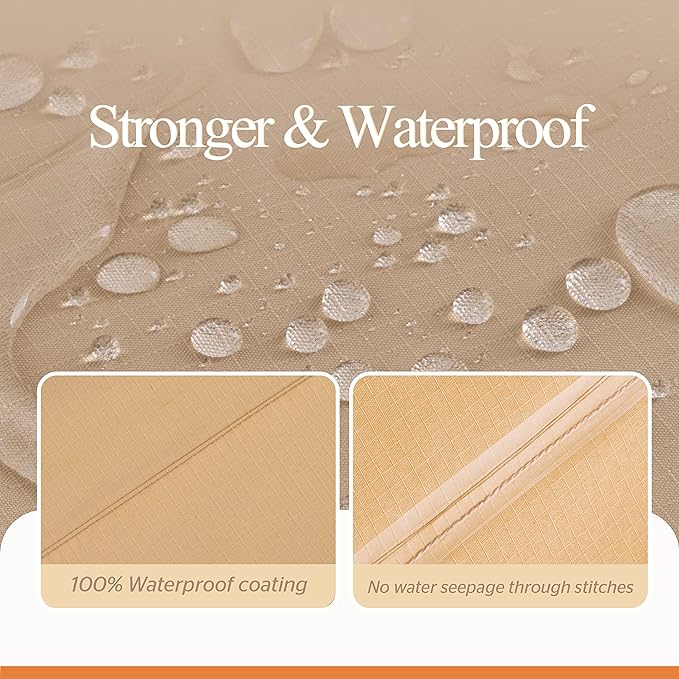 WJ-X3 Large 96in Beige & Coffee Patio Furniture Cover, 96W x 64D x 31H Inches - Heavy Duty, Waterproof, Wind-Resistant, Anti-Fade - Ideal for Outdoor Table Protection in Winter