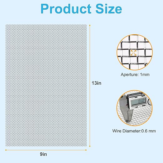 16 Pcs 13x9 20 Mesh 304 Stainless Steel Wire Mesh Sheet, Rustproof Metal Mesh