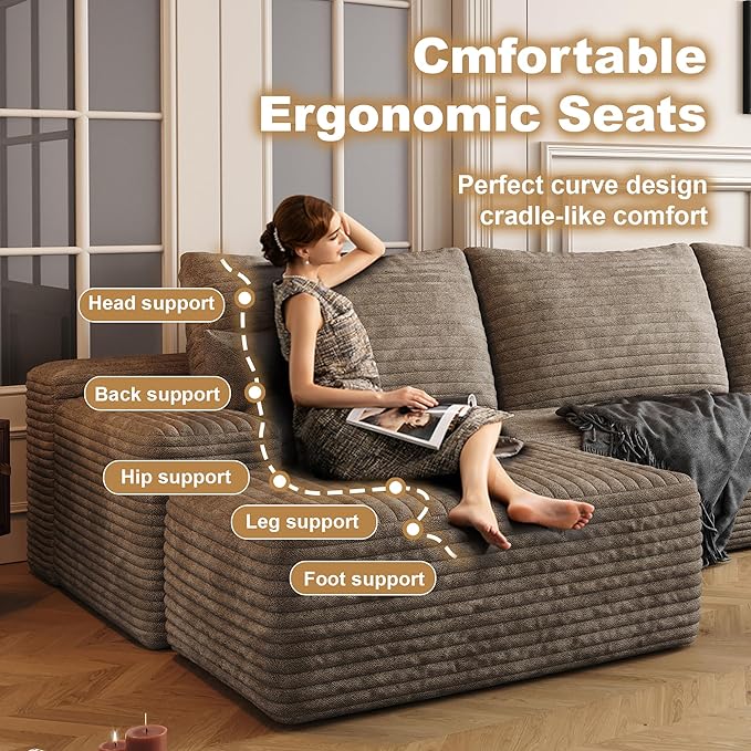 136" Sectional Couches for Living Room Modern Modular Sofa with L-Shape Couchs Upholstered Boneless Couch Deep Seat Sectional Couch with Chaise (Camel, Left Facing Chaise+3Seaters)