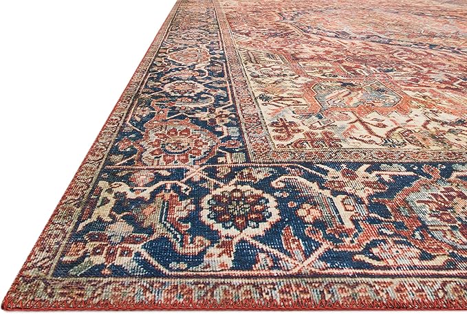 Loloi Layla Collection LAY-08 Red/Navy 5'-0" x 7'-6" .13" Thick Area Rug, Soft, Durable, Vintage Inspired, Distressed, Low Pile, Non-Shedding, Easy Clean, Printed, Living Room Rug