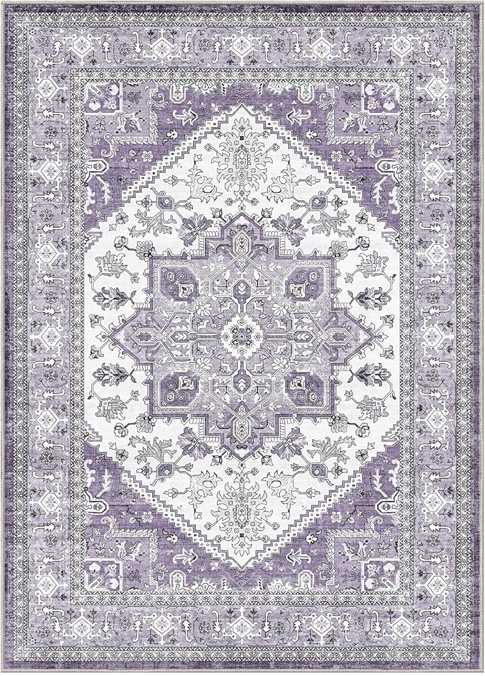 OPPODREAM Thin Area Rugs 3x5, Washable Rugs with Non Slip Backing, Low-Pile Throw 3x5 Carpet, Faux Cashmere 3 x 5 Carpet, Purple