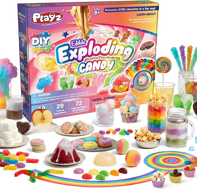 Playz Edible Exploding Candy Making Science Kit for Kids Ages 8-12 Years Old - Food Science Chemistry Kid Science Kit with 29 Experiments, Educational Science Kits for Boy & Girls