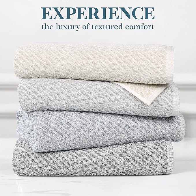 Superior Amelia Viscose Cotton Blend Medium Weight Towels, Kitchen, Bathroom, Shower, Plush, Quick Dry, Ultra-Soft Towels, Bath Essentials, Ribbed Design, Absorbent Hand Towels, Set of 6, Platinum