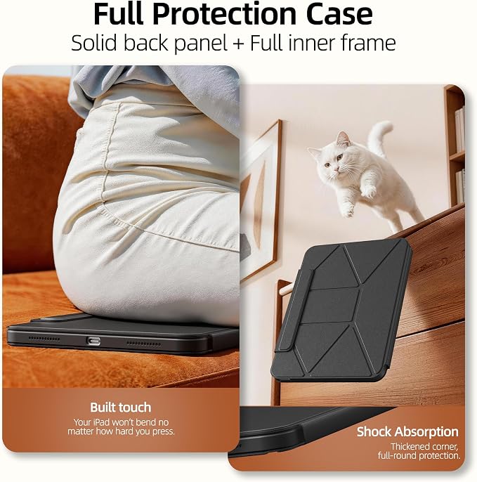 kenke Case for iPad Air 11'' M4/M3/M2 Air 10.9'' 5th/4th Gen Black | Detachable Rotating 360° Magnetic Clear Back Multi-folding Stand Cover Pencil Holder Auto Wake/Sleep Touch ID
