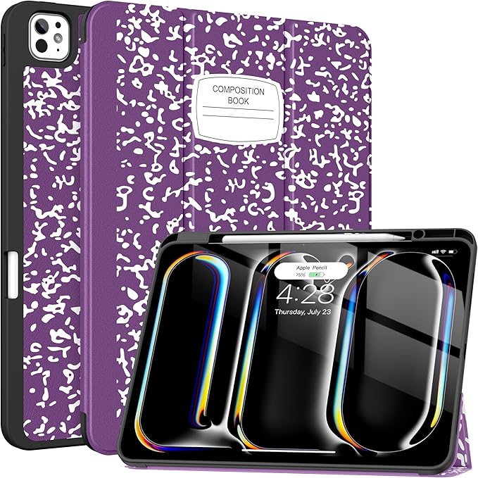 Soke Case for New iPad Pro 13 Inch (M5/M4 2025/2024 Release) with Pencil Holder Trifold Stand Shockproof [Support Apple Pencil Charging + Auto Wake/Sleep] Soft TPU Back Cover Book Black