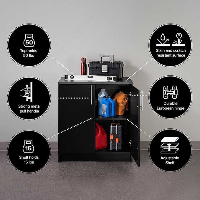 Prepac Elite 32" Storage Cabinet, Black Storage Cabinet, Base Cabinet, Bathroom Cabinet with 1 Adjustable Shelf 18" D x 32" W x 36" H, BEB-3216