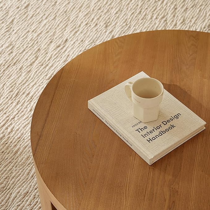 Round Coffee Table with Storage, 31.5" Modern Living Room Table, 2 Tier Circle Wood Center Tables for Apartment, Living Room, Open-Style Storage Cocktail Tables, 31.5"*15.7" (Nature Wood)