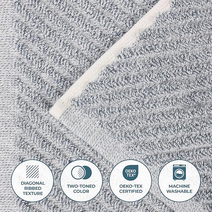 Superior Amelia Viscose Cotton Blend Medium Weight Towels, for Bathroom, Shower, Spa, Plush, Quick Dry, Ultra-Soft Towels, Bath Essentials, Ribbed Design, 9 Piece Assorted Towel Set, Denim Blue