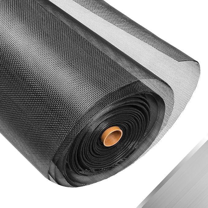 304 Stainless Steel Mesh Window Screen Roll, 47IN x 16FT Black Metal Window