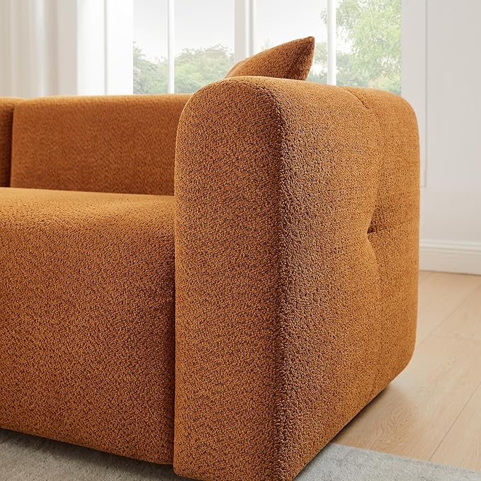 VANOMi Living Room Furniture Sets Include 95" Sofa & 42" Armchairs, Boucle Upholstered Oversized Couch with Pillows, Living Room Furniture Set for Bedroom Apartment (Curry, 2 Sofas+1 Chair)