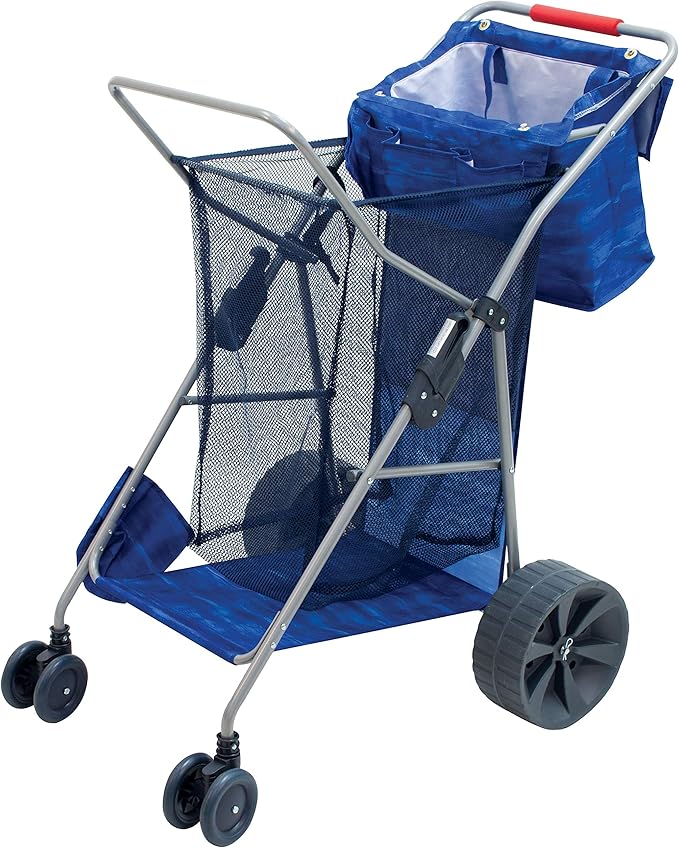 Rio Beach Wonder Wheeler Deluxe Utility, Lawn, and Beach Foldable Cart, Blue