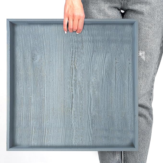Wooden Ottoman Tray with Felt Pad – Decorative Couch Serving Tray Made with Real Rustic Reclaimed Wood - Perfect for Living Room Ottomans, Sofas, & Coffee Tables -24" x 24"- Slate Blue
