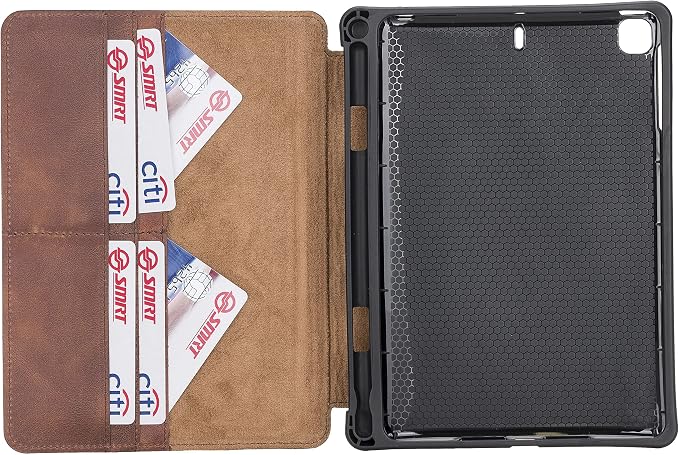Genuine Leather Handmade iPad 10.2 Magnetic Closure Case with Separeted Compartments and Card Slots for Women &amp Men (8th Gen 2020) (7th Gen 2019) (Black)