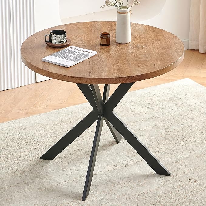 Round Dining Table Set for 2, Modern 3-Piece Kitchen Dining Room Table Set, 37" Round MDF Living Coffee Table with 2 Seated Boucle Dining Chairs Upholstered, Metal Legs for Dining Hall