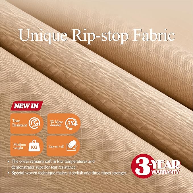 WJ-X3 Ripstop 3-Seater Outdoor Couch Cover, Heavy Duty Patio Sofa Cover,Waterproof & Wind Resistant,82W x 39D x 36H, Beige