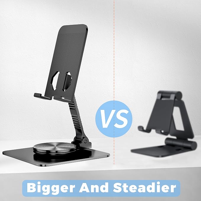 360 Rotatable Foldable Phone Stand for DeskFully Adjustable Desktop Phone Holder Cradle Dock Compatible with iPhone 17 16 15 14 13 12 11 Pro MaxTabletsAll Phones(Black)