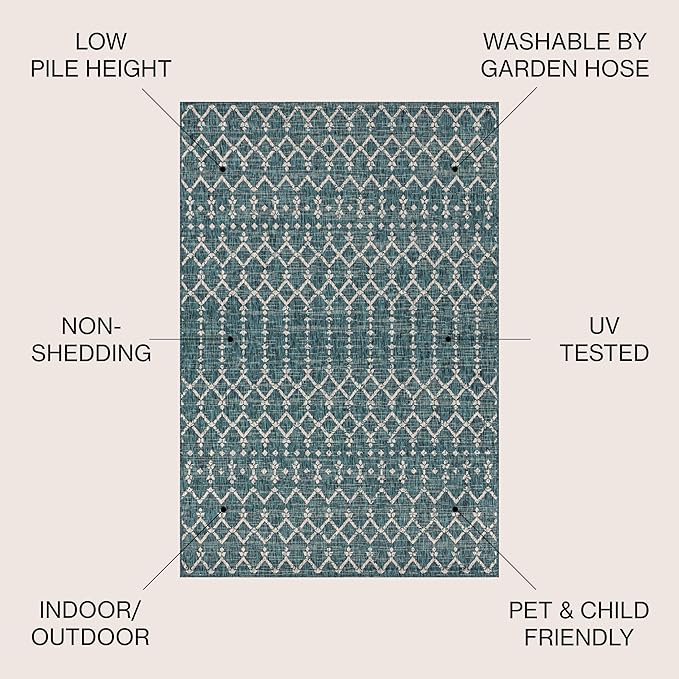 JONATHAN Y Moroccan Geometric Indoor Outdoor Area Rug 8X10 Teal/Gray, Ourika Textured Weave for Backyard, Patio, Porch, Easy-Cleaning, High Traffic, Pet-Friendly, Non-Shedding (SMB108C-8)