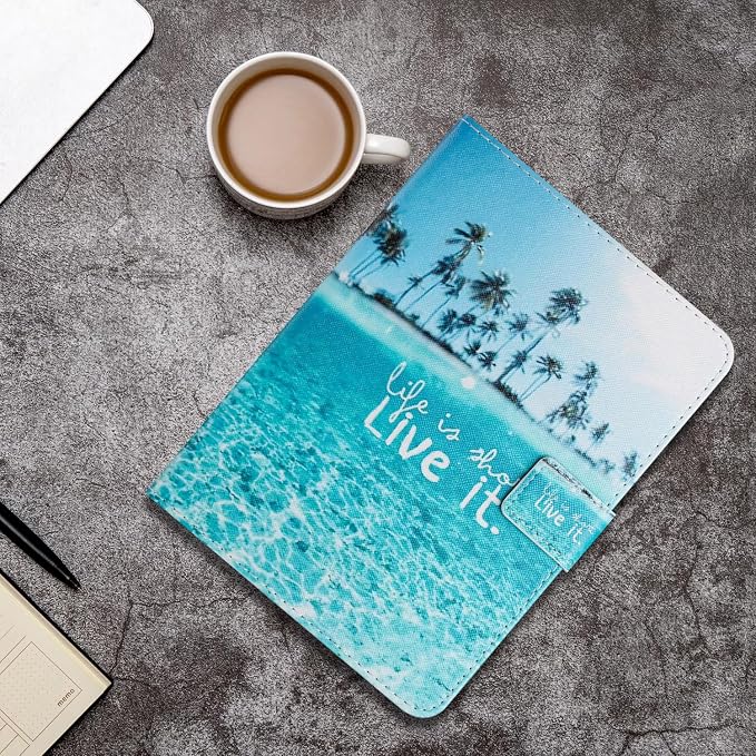 Case for iPad mini 7 A17 Pro &amp iPad mini 6 (2024/2021) Built-in Pencil Holder Premium PU Leather Folio Stand Smart Protective Cover Multi-Viewing Angles and Auto Wake/Sleep - Beach