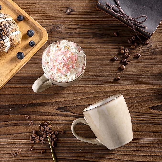 GBHOME Ceramic Coffee Mugs Set of 6, 12oz Stoneware Coffee Mugs Set For Dad Mom Women MEN, Light Weight Coffee Cups for Latte/Tea/Beer/Hot Cocoa, Dishwasher & Microwave Safe,Cappuccino