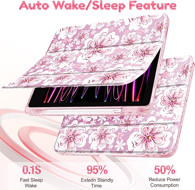 Mektron Sparkly Case for iPad 10.2 inch Glitter Tablet Cases for iPad 9th Gen 2021/8th Gen 2020/7th Gen 2019 Cover with Shiny Clear Back Shell Foldable Bling Smart Cover Blue Floral