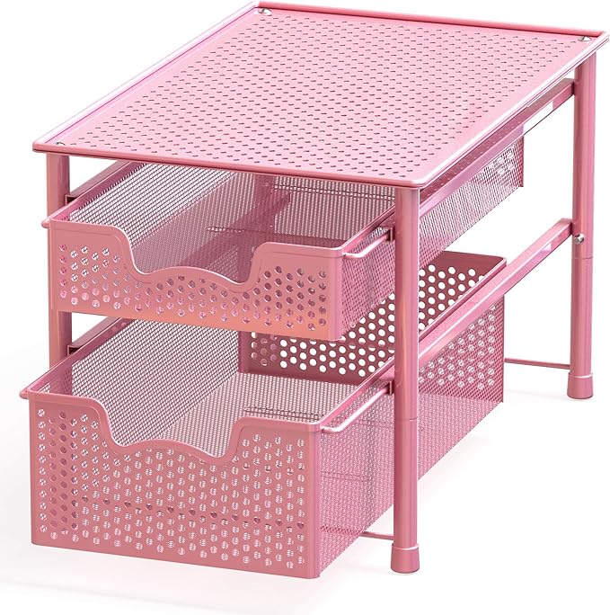Simple Houseware Stackable 2 Tier Sliding Basket Organizer Drawer, Pink