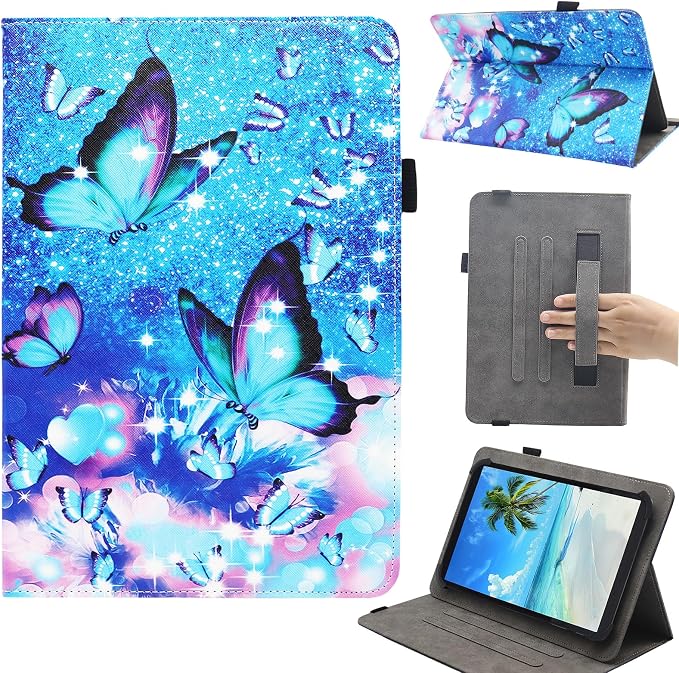 Universal 7 8 Inch Android Tablet Case Dluggs Multi-Angle Viewing Stand Case Cover with Hand Strap for 7.0-8.5 Inch Tablet Blue Butterfly