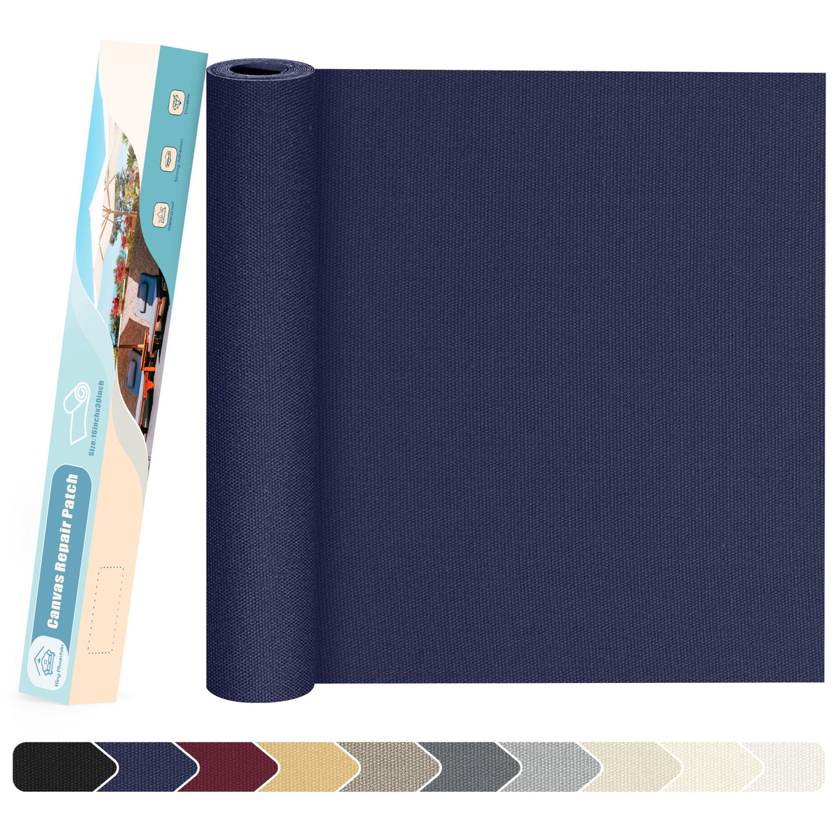 KING MOUNTAIN Canvas Repair Patch 16×30 Inch Self-Adhesive Waterproof Fabric Patch for Sofas, Tents, Furniture,Tote Bags, Car Seats (Dark Blue)
