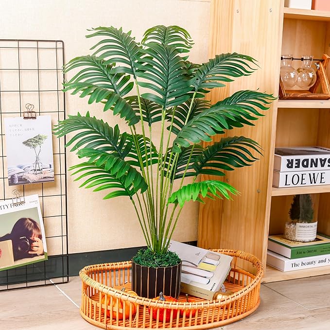 Der Rose Fake Plants Tall 28'' Artificial Palm Tree Faux Plants Indoor for Living Room Home House Decor