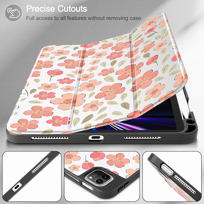 May Chen Case for iPad Pro 11 inch (4th 3rd 2nd &amp 1st Gen) 2022 2021 2020 2018 Trifold Stand + Pencil Holder + Auto Wake/Sleep + Soft TPU Protective Stand Back Cover Abstract Floral