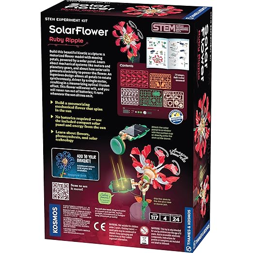 Thames & Kosmos SolarFlower Ruby Ripple STEM Kit | Build a Motorized Solar-Powered Flower with Spinning, Colorful Petals, Educational Gift for Kids Ages 8+, Adults