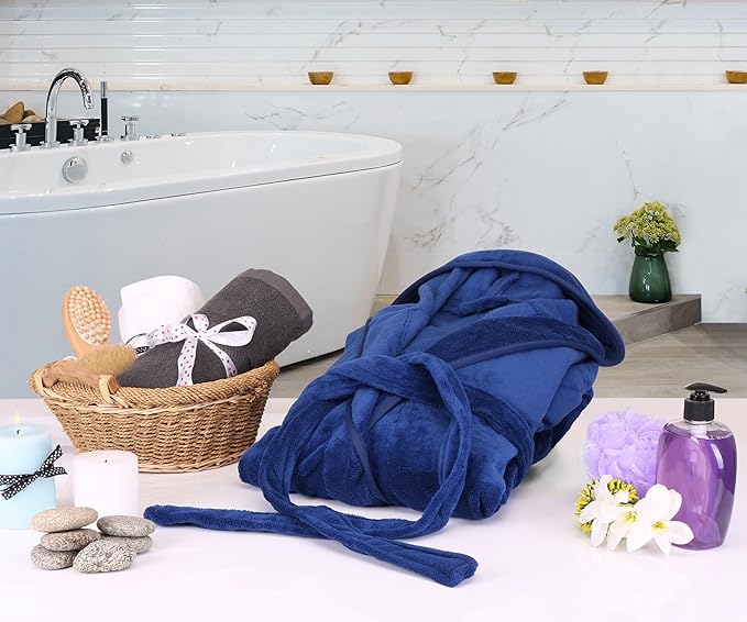 NY Threads Mens Robe with Hood, Luxury Plush Fleece Hooded Mens Bathrobe, Spa Bath Robe for Men