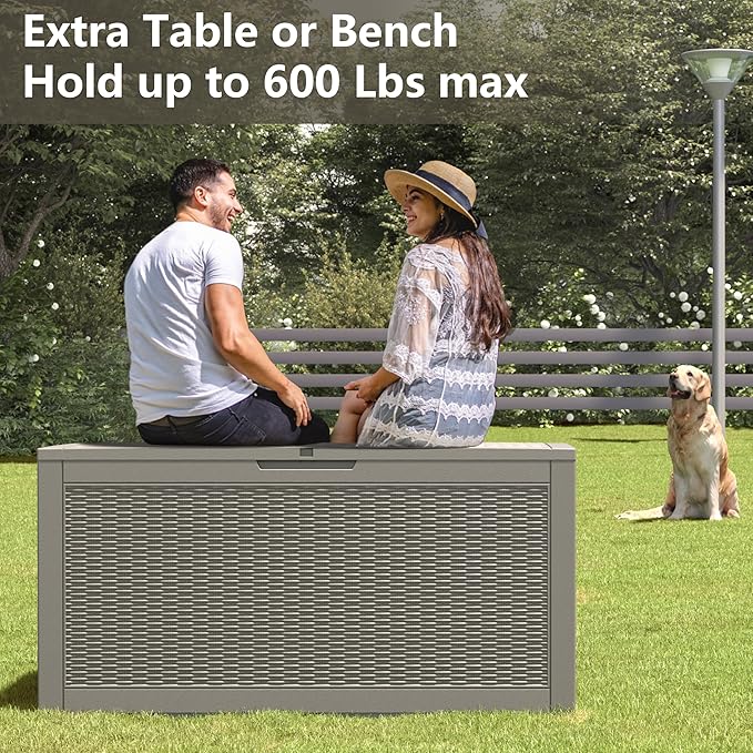 NUNU LAB 102 Gallon Large Waterproof Resin Deck Box, Lockable Outdoor Storage Box with Gas Lift, Patio Cushions, Garden Tools, Pool Supplies, Indoor Outdoor Storage Container, Grey