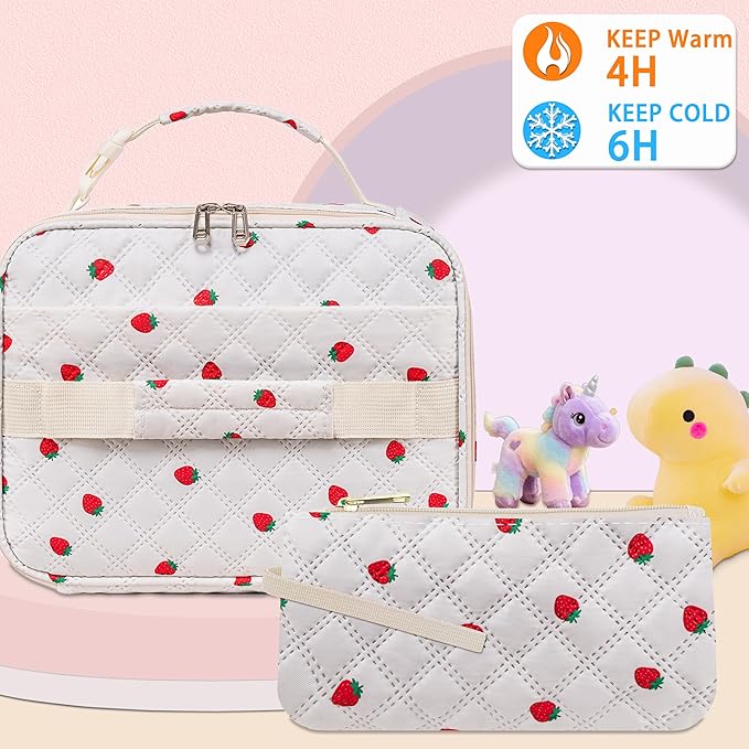 Strawberry Lunch Bag for Girls with Aesthetic Reusable Snack Bag Small Lunch Box Cute Pequeña Lonchera Toddler Lunch Pail