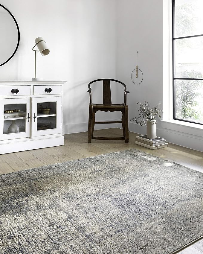 Loloi Teagan Collection TEA-05 Denim/Slate 11'-6" x 15' Area Rug, Large, Soft Neutral Rug, High-Traffic for Living Room, Bedroom, Home Office, Dining Area