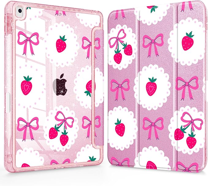 Mektron Sparkly Case for iPad 10.2 inch Glitter Tablet Cases for iPad 9th Gen 2021/8th Gen 2020/7th Gen 2019 Cover with Shiny Clear Back Shell Foldable Bling Smart Cover Blue Floral