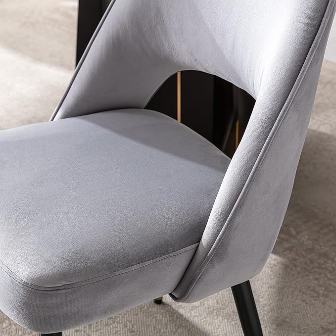 DUOMAY Modern Dining Chair Set of 2 with Open Back, Velvet Upholstered Armless Chair with Metal Frame Side Chair for Kitchen Dining Room Living Room, Grey